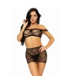 LEG AVENUE - SET TRES PIEZAS TOP, MINI FALDA Y TANGA TALLA UNICA - NEGRO