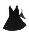 SUBBLIME - BABYDOLL TELA DE TUL DETALLE ENCAJE Y FLOR NEGRO S/M