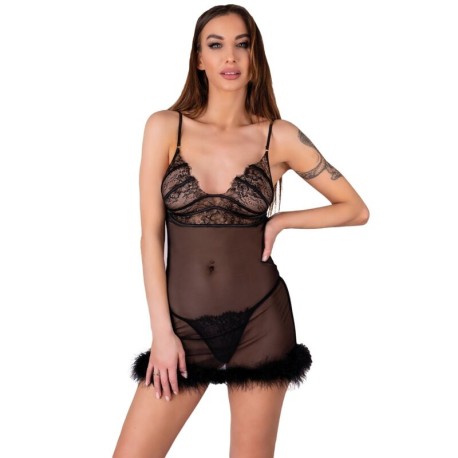 LIVCO CORSETTI FASHION - ZERUNAM SET BABYDOLL + TANGA NEGRO