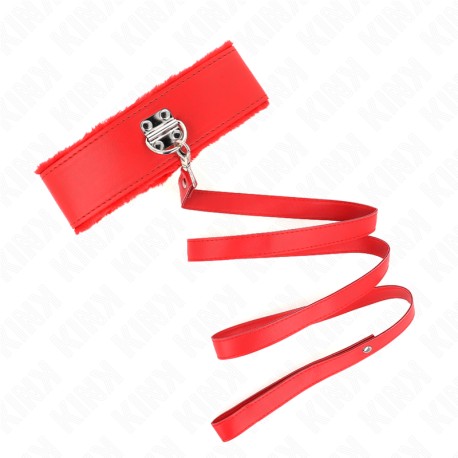 KINK - COLLIER AVEC LAISSE 116 CM AVEC CLOUS ARGENTÉS MODÈLE 4 ROUGE AJUSTABLE 40-48 CM X 6 CM