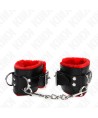 KINK - APPUI-POIGNETS DOUBLÉS DE FOURRURE AVEC TROUS CARRÉS CEINTURE ROUGE ET NOIRE RÉGLABLE 17-29 CM X 6 CM