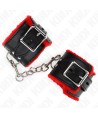 KINK - APPUI-POIGNETS DOUBLÉS DE FOURRURE AVEC TROUS CARRÉS CEINTURE ROUGE ET NOIRE RÉGLABLE 17-29 CM X 6 CM