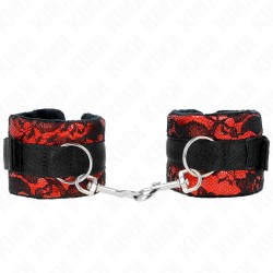 KINK - ATTENTES-POIGNETS COURTES EN DENTELLE DE VELOURS ET RELIURE EN NYLON ROUGE / NOIR 23 X 6,5 CM