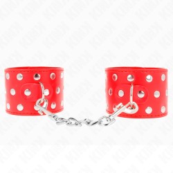 KINK - APPAREILS DE RETENUE POIGNETS AVEC FERMETURE PRESSION PLEINE DE RIVETS ROUGE AJUSTABLE 19-24 CM X 5,5 CM