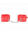 KINK - APPUI-POIGNETS DOUBLÉS DE FOURRURE PREMIUM ROUGE AVEC CEINTURE ROUGE RÉGLABLE 17-29 CM X 6 CM