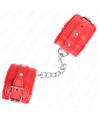 KINK - APPUI-POIGNETS DOUBLÉS DE FOURRURE PREMIUM ROUGE AVEC CEINTURE ROUGE RÉGLABLE 17-29 CM X 6 CM