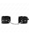 KINK - APPUI-POIGNETS DOUBLÉS DE FOURRURE PREMIUM NOIR AVEC CEINTURE NOIRE RÉGLABLE 17-29 CM X 6 CM