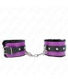 KINK - APPUI-POIGNETS DOUBLÉS DE FOURRURE PREMIUM NOIR AVEC CEINTURE VIOLET / NOIRE RÉGLABLE 17-29 CM X 6 CM