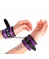 KINK - APPUI-POIGNETS DOUBLÉS DE FOURRURE PREMIUM NOIR AVEC CEINTURE VIOLET / NOIRE RÉGLABLE 17-29 CM X 6 CM