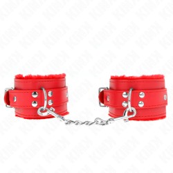 KINK - APPUI-POIGNETS DOUBLÉS DE FOURRURE ROUGE AVEC CEINTURE ROUGE RÉGLABLE 17-29 CM X 6 CM