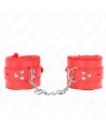 KINK - APPUI-POIGNETS DOUBLÉS DE FOURRURE AVEC TROUS CARRÉS ROUGE ET CEINTURE ROUGE RÉGLABLE 17-29 CM X 6 CM