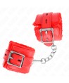 KINK - APPUI-POIGNETS DOUBLÉS DE FOURRURE AVEC TROUS CARRÉS ROUGE ET CEINTURE ROUGE RÉGLABLE 17-29 CM X 6 CM