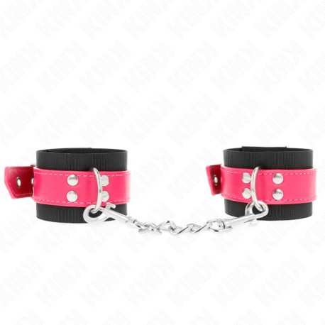 KINK - APPUI-POIGNETS EN NYLON NOIR AVEC CEINTURE EN CUIRETTE ROSE FRAMBOISE AJUSTABLE 19-29 CM X 5,1 CM