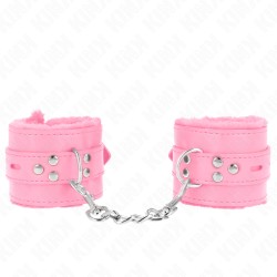 KINK - APPUI-POIGNETS DOUBLÉS DE FOURRURE AVEC TROUS CARRÉS ROSE ET CEINTURE ROSE RÉGLABLE 17-29 CM X 6 CM