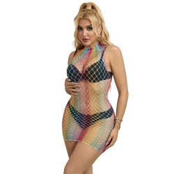 SUBBLIME - 952433 BODYSTOCKING RÉSILLE SANS MANCHES COL MONTANT ARC-EN-CIEL TAILLE UNIQUE