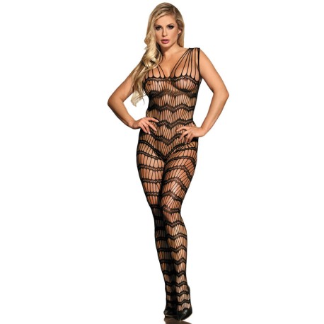 SUBBLIME - 951696 BODYSTOCKING RÉSILLE OUVERT AVEC BRETELLES SUR LES ÉPAULES NOIR TAILLE UNIQUE