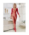 SUBBLIME - 952419 BODYSTOCKING RESILLE AVEC LOSANGES MANCHES LONGUES ROUGE TAILLE UNIQUE