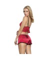 SUBBLIME - 953898 CHEMISIER DE NUIT EN SOIE ET DENTELLE + CULOTTE ROUGE S/M