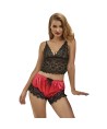 SUBBLIME - 953959 CHEMISE DE NUIT DÉCONTRACTÉE EN SOIE + PANTALON EN DENTELLE NOIR/ROUGE S/M