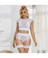 SUBBLIME - 954048 SOUTIEN-GORGE + CULOTTE AVEC PORTE-JARRETELLES BLANC L/XL