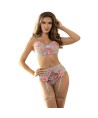 SUBBLIME - 954116 SOUTIEN-GORGE + CULOTTE AVEC PORTE-JARRETELLES MOTIF FLORAL BLEU L/XL