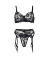 SUBBLIME - 945237 SOUTIEN-GORGE + CULOTTE AVEC PORTE-JARRETELLES MOTIF FLORAL NOIR S/M