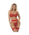 SUBBLIME - 954321 SOUTIEN-GORGE + STRING + PORTE-JARRETELLES IMPRIMÉ COEUR ROUGE S/M