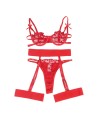 SUBBLIME - 954321 SOUTIEN-GORGE + STRING + PORTE-JARRETELLES IMPRIMÉ COEUR ROUGE S/M