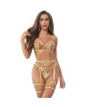 SUBBLIME - 954345 SOUTIEN-GORGE + STRING + PORTE-JARRETELLES MOTIF FLORAL JAUNE S/M