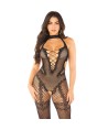 LEG AVENUE - BODYSTOCKING EN MAILLE SANS FOURREAU NOIR TAILLE UNIQUE