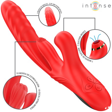 INTENSE - KAROL VIBRATEUR MULTIFONCTION POUSSÉE STIMULATION ASPIRATION ROUGE