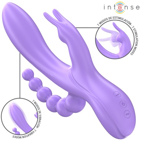 INTENSE - MIKO TRIPLE VIBRATEUR LAPIN STIMULATEUR ANAL 7 VIBRATIONS VIOLET