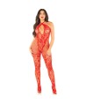 LEG AVENUE - BODYSTOCKING EN MAILLE IMPRIMÉ FLEURI ROUGE TAILLE UNIQUE