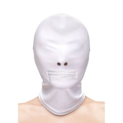 NS NOVELTIES - FETISH FASHION CAPUCHE BOUCHE FERMÉE À FERMETURE ÉCLAIR NYLON BLANC