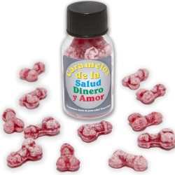 DIABLO PICANTE - 12 BONBONS SANTÉ-ARGENT-AMOUR FORME DE PÉNIS FRAISE/CERISE