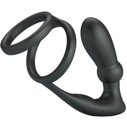 PRETTY LOVE - ANNEAU PÉNIS EMONI + PLUG ANAL 12 VIBRATIONS NOIR