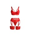 SUBBLIME - 955250 ENSEMBLE SOUTIEN-GORGE BONDAGE ROUGE AVEC JARRETELLES S/M