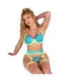 SUBBLIME - 955311 ENSEMBLE SOUTIEN-GORGE AVEC LIGNES DENTELLE ET JARRETELLE VERT ET BLEU S/M