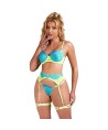 SUBBLIME - 955311 ENSEMBLE SOUTIEN-GORGE AVEC LIGNES DENTELLE ET JARRETELLE VERT ET BLEU S/M