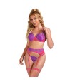 SUBBLIME - 955359 ENSEMBLE SOUTIEN-GORGE AVEC DENTELLE ET LIENS JARRETELLES ROSE ET VIOLET S/M