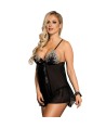 SUBBLIME - BABYDOLL BLACK BEIGE LACETS FLORAUX L / XL